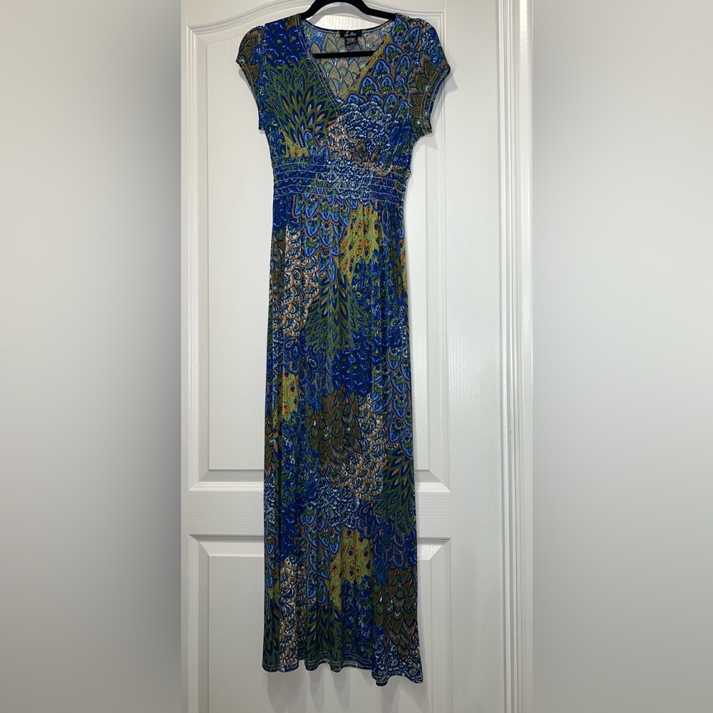 5th & Love Multicolor Peacock Print V-Neck Maxi Dress Women’s Large